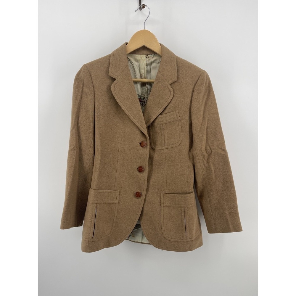 Vintage Stanley Blacker Women's Camel Wool Blazer Jacket Union Made USA Size 8